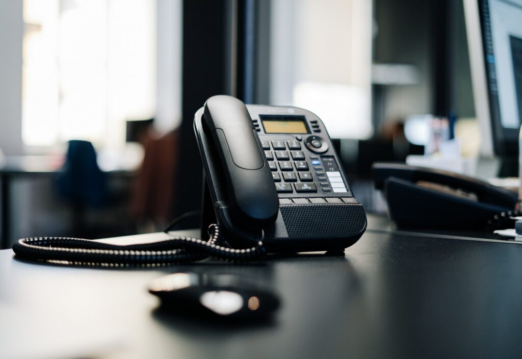 IP desk phone on a table