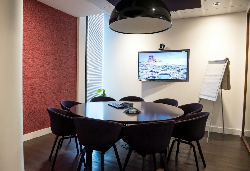 Meeting room with a display for video conferencing